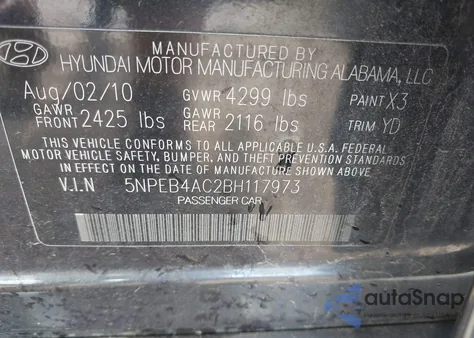 2011 Hyundai Sonata Gls z USA, uszkodzony, nr VIN 5NPEB4AC2BH117973